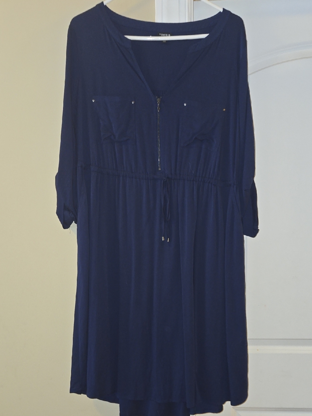 torrid Navy Zip-Front Drawstring Midi Dress